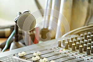 Microphone on the audio mixer in the conference room