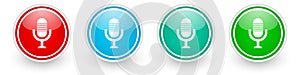 Microphone, audio, record, radio vector icons, colorful glossy buttons on white