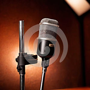 Microphone audio recording equipment in studio environment