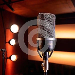 Microphone audio recording equipment in studio environment