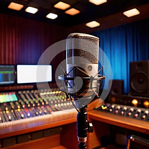 Microphone audio recording equipment in studio environment