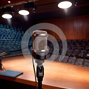 Microphone audio recording equipment in studio environment