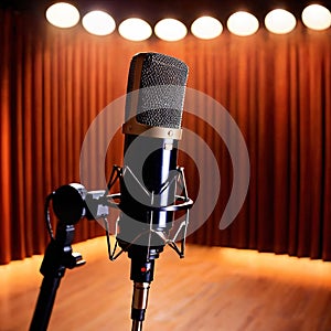 Microphone audio recording equipment in studio environment