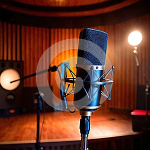 Microphone audio recording equipment in studio environment