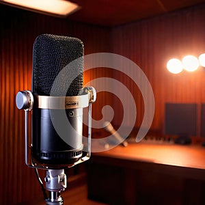 Microphone audio recording equipment in studio environment