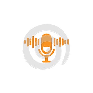 Microphone with audio waves icon. Voice recognition, AI personal assistant. radio, podcast logo. Audio message, recorder, speak