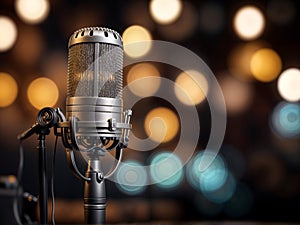microphone with background bokeh of out-of-focus lights