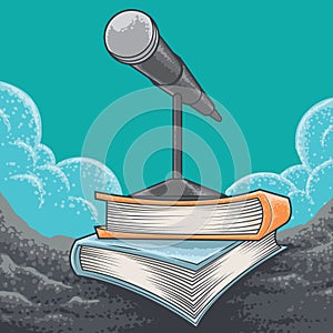 microphone on books. Vector illustration decorative design