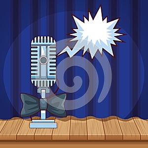 Microphone with bow tie sound stage stand up comedy show