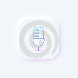 Microphone button in neumorphism style for ui, ux design and mobile app. photo
