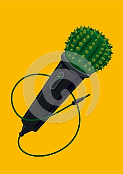 Microphone with cactus. Life music party, Live show event.