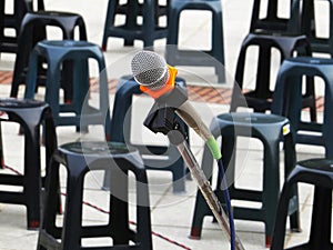 Microphone and chairs