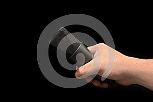 Microphone close up in hand, mic. Front view