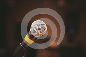 Microphone close up in music studio