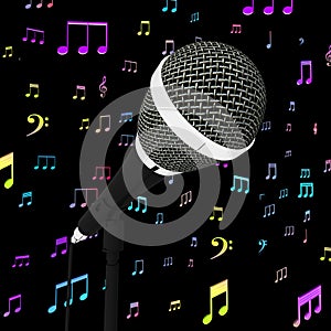 Microphone Closeup With Music Notes Shows Songs Or Hits photo