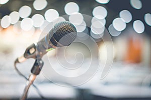 Microphone in concert on the grand stage in the shopping center