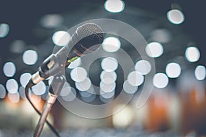 Microphone in concert on the grand stage in the shopping center