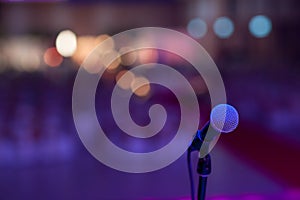 microphone in concert hall or conference room soft and blur style for background.