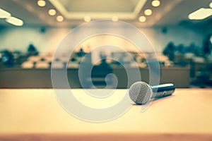 Microphone in conference on seminar room background