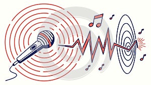 Microphone with Dynamic Sound Waves and Musical Notes, vector design Generative AI