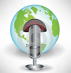 Microphone with earth globe global