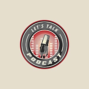 microphone emblem logo vintage vector illustration template icon graphic design. podcast station sign or symbol for broadcast or