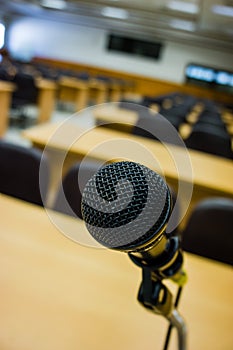 Microphone in empty conference room .