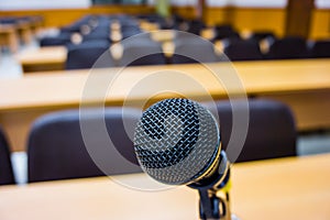 microphone in empty conference room .
