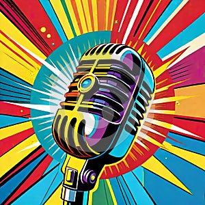 Microphone entertainer singer voice background cartoon explosion