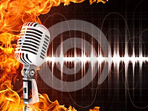 Microphone on Fire Background