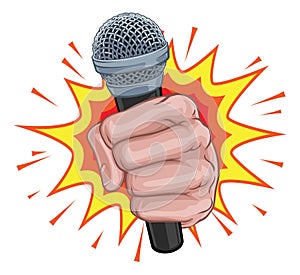 Microphone Fist Hand Explosion Pop Art Cartoon