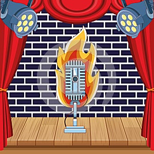 Microphone flame stage spotlight stand up comedy show