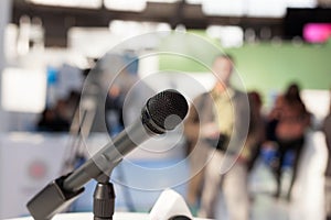 Microphone in focus against blurred background