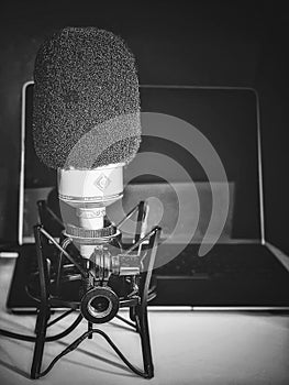 A microphone in a home recording studio