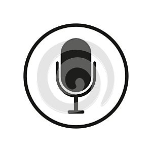 Microphone icon audio recording. Podcast voice technology. Broadcast equipment symbol. Vector illustration. EPS 10.