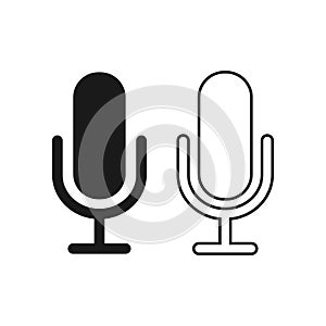 Microphone vector icon. Audio voice recording on/off mute symbol. Flat podcast application interface sign.