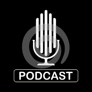 The microphone icon in a fashionable flat style is isolated against the background. Logo, application, user interface. Podcast