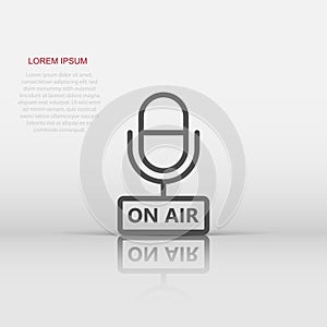Microphone icon in flat style. Live broadcast vector illustration on white isolated background. On air business concept