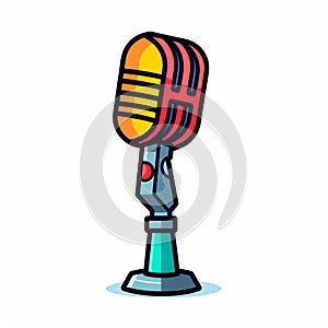 Colorful Cartoon Microphone Illustration On White Background