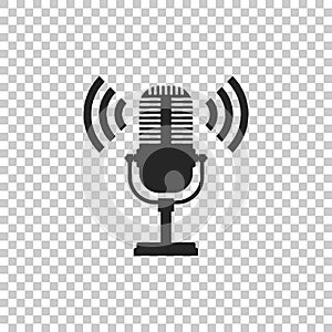 Microphone icon isolated on transparent background. On air radio mic microphone. Speaker sign