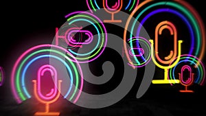Microphone icon music podcast symbol neon symbol 3d flight between