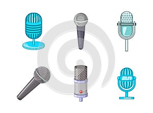 Microphone icon set, cartoon style