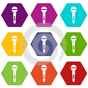 Microphone icon set color hexahedron