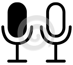 Microphone icon set. Mike silhouette and outline vector illustration isolated on white