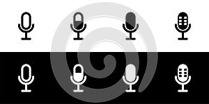 Microphone icon set. Voice recorder, studio, and podcast