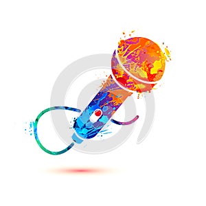 Microphone icon. Splash paint symbol