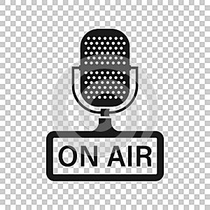 Microphone icon in transparent style. Live broadcast vector illustration on isolated background. On air business concept