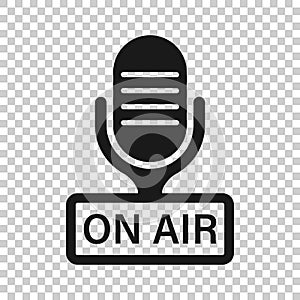 Microphone icon in transparent style. Live broadcast vector illustration on isolated background. On air business concept