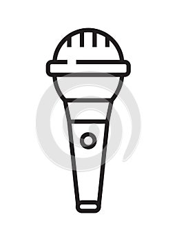 Microphone icon vector in thin line style. Voice over sign. Microphone symbol for audio podcast broadcast