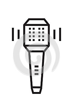 Microphone icon vector in thin line style. Voice over sign. Microphone symbol for audio podcast broadcast